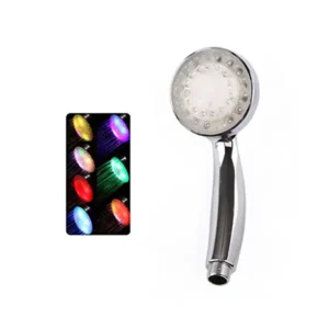 رأس دش بإضاءة ليد للعلاج بالكروم بتصميم محمول، رأس دش سريع التغيير متعدد الألوان بألوان قوس قزح مضيئة، متعدد الألوان