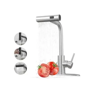 صنابير مطبخ مع بخاخ سحب لاسفل، صنبور حوض المطبخ بتصميم شلال، صنابير مطبخ من الستانلس ستيل، صنبور حوض مطبخ بمقبض واحد مع بخاخ قابل للسحب لاسفل لـ 3 وظائف، مصقول