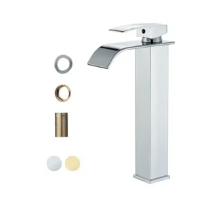 حنفية خلاط حوض طويلة بتصميم شلال مياه من الكروم بذراع واحد من النحاس للمياه الباردة والساخنة بتصميم عصري بلمسة أنيقة من الكروم من اونيزبيلي