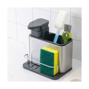 موزع صابون 3 في 1 مع مضخة توزيع وعلبة إسفنجية وحامل فرشاة من الفولاذ المقاوم للصدأ