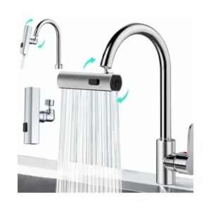 حنفية مطبخ بتصميم شلال جديد، حنفية حوض مطبخ 3 في 1 360 درجة متعددة الوظائف لغسل الخضروات والفاكهة من بي بيبيتا، جهاز مضاد للرذاذ للمطبخ والحمام، لون فضي