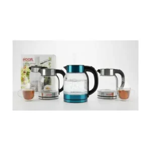 غلاية مياة كهربائية عالية الجودة شفافة من الزجاج نحاس بالكامل والفولاذ المقاوم للصدأ 1500 واط مع إيقاف تلقائي ومقبض معزول حراريًا ومؤشر LED، سعة 2 لتر متعدد الألوان