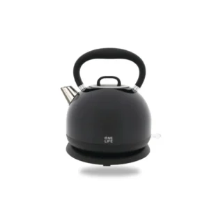 غلاية كهربائية سعة 1.7 لتر بقدرة 2200 وات، مصنوعة من الفولاذ المقاوم للصدأ مع ميزة الإيقاف الأوتوماتيكي والحماية من الغليان الجاف من ون لايف (أسود)