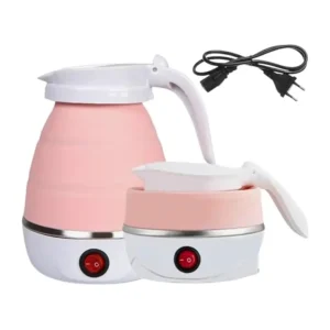 غلاية كهربائية للسفر قابلة للطي من السيليكون بسعة 600 مل وقدرة 600 واط بجهد 220 فولت وتصميم محمول مدمج مع زر تشغيل وايقاف للغليان السريع في المنزل والمكتب والتخييم سهلة التخزين (بينك)