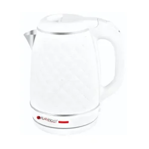 غلاية كهربائية من فلامينجو، لون أبيض، مصنوعة من الستانلس ستيل مع طبقة بلاستيكية، مزودة بخاصية الإيقاف التلقائي، سعة 1.8 لتر