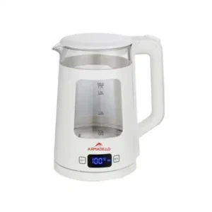 غلاية زجاجية رقمية من ارماديلو، سعة 1.7 لتر، 2200 وات، أبيض