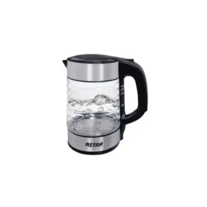 غلاية كهربائية زجاجية أسترا برايم مع هيكل زجاجي شفاف يتيح رؤية مستوى المياه بوضوح