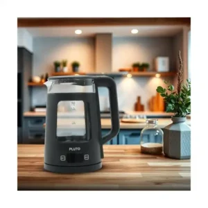 بلوتو غلاية كهربائية زجاجية بطبقة من البولي كربونات، سعة 1.7 لتر، 2200 واط، دوران 360 درجة، اضاءة زرقاء، شاشة رقمية، اسود