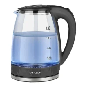 غلاية كهربائية من سوكاني بلون ستانلس ستيل، مصنوعة من الستانلس ستيل، مع ميزة الإيقاف التلقائي ونظام لاسلكي وفلتر قابل للإزالة، سعة 2 لتر