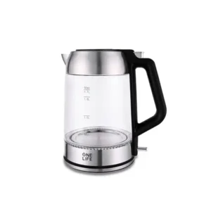 غلاية زجاج وستانلس ستيل سعة 1.7 لتر 2200 وات من ون لايف، EKC1805GS