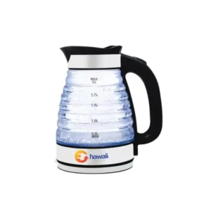 غلاية كهربائية بقوة 1500 وات بسخان من الفولاذ مقاوم للصدأ من هاواي، مصممة بهيكل من البايركس ومؤشر ليد، سعة 2 لتر