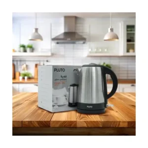 بلوتو غلاية كهربائية من الستانلس ستيل، سعة 1.7 لتر، 2200 واط، قاعدة دوارة 360 درجة، ايقاف تلقائي، حماية من الغليان الجاف