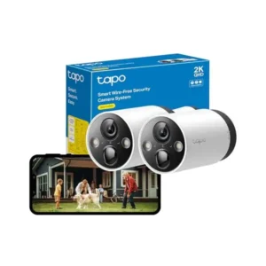 كاميرا مراقبة خارجية لاسلكية تابو 2K QHD من تي بي لينك كاميرتين مع محور متضمن بطارية قابلة لاعادة الشحن لمدة 180 يوم 4MP رؤية ليلية ملونة كشف الذكاء الاصطناعي تخزين SD تعمل اليكسا وجوجل أبيض