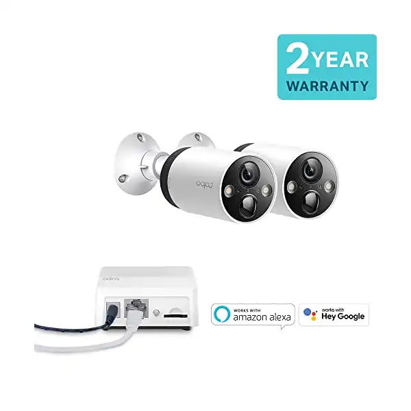 كاميرا مراقبة خارجية لاسلكية تابو 2K QHD من تي بي لينك كاميرتين مع محور متضمن بطارية قابلة لاعادة الشحن لمدة 180 يوم 4MP رؤية ليلية ملونة كشف الذكاء الاصطناعي تخزين SD تعمل اليكسا وجوجل أبيض - الصورة 2