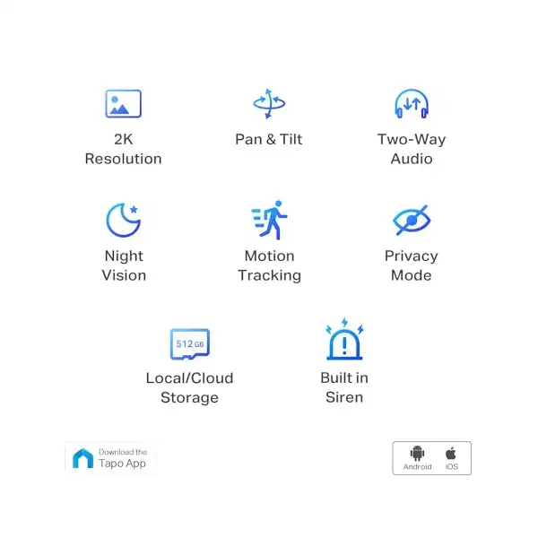 تابو كاميرا مراقبة 2K قابلة للامالة من تي بي لينك صفارة ثنائية الاتجاه رؤية ليلية تخزين سحابي وبطاقة SD (حتى 256 جيجابايت) (C210) لاسلكي أبيض - الصورة 2