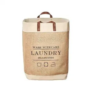 سبت غسيل قابل للطي، مزيج من الوظائف والجمال مع سبت الغسيل القابل للطي، مصنوع من قماش الكتان المتين، مصمم للحفاظ على مساحتك مرتبة وخالية من الفوضى