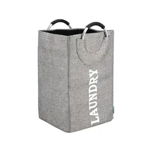 سبت غسيل قابل للطي لغرفة النوم ومنظم تخزين ملابس بمقبض للحمام والمنزل (رمادي)