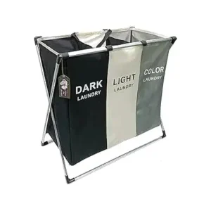 سلة غسيل قماشية رفيعة قابلة للطي مع 3 مساحات تخزين للملابس من اي بريفيرينس
