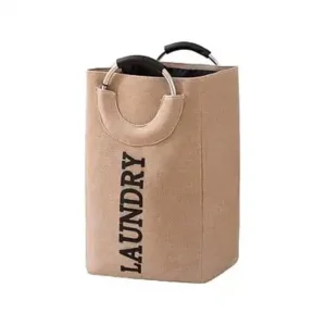 سسبت غسيل قابل للطي، كيس غسي ملابس لغرفة النوم، سلال غسيل الملابس، منظم تخزين ملابس بمقبض للحمام والمنزل، (بيج)