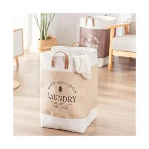 سبت غسيل منزلي بتصميم قابل للطي ومقاوم للماء مع مقبض لسهولة النقل لتخزين الملابس في غرفة النوم والحمام وأي مكان في المنزل من كليفيري