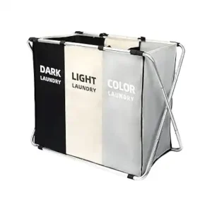 سبت فرز غسيل قابل للطي سعة 135 لتر، سلة غسيل الملابس بإطار ألومنيوم بها 3 أقسام مقاس 66 سم عرض × 61 سم ارتفاع، كيس تخزين الملابس المتسخة للحمام وغرفة النوم والمنزل، أسود، رمادي فاتح، رمادي غامق، 3