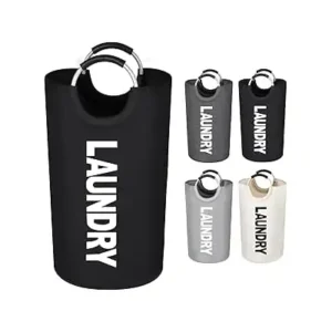 سلة غسيل قابلة للطي من قماش اوكسفورد بمقبض من الألومنيوم، سبت غسيل مقاوم للماء مع مقبض، سلة تخزين كبيرة لفرز الغسيل لغرفة النوم وغرفة المعيشة من فوتوكو، 82 لتر أسود