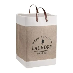 شنطة تخزين قابلة للطي، سبت غسيل بمقابض من الجلد الصناعي، مقاس 34.80 سم × 55.88 سم، مبطنة بالقطن لتنظيم الألعاب والملابس