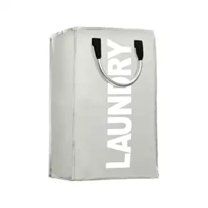 شنطة غسيل محمولة من البوليستر من اي هو ماجيك، سلة غسيل قابلة للطي مزودة بمقابض، سلة غسيل قابلة للطي، سلة تخزين كبيرة للغسيل الطول 33 × الارتفاع 53 × العرض 23 سم (رمادي فاتح)