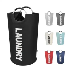 سبت غسيل كبيرة طويلة قابلة للطي وقائمة بذاتها بسعة 90 لتر (أسود) من دوك هوم