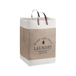 سبت غسيل ملابس قابل للطي لغرفة النوم من هابي هوم، منظم تخزين ملابس مزخرف بمقبض للحمام والمنزل