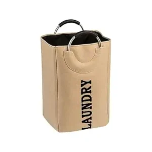 سلة غسيل، سلة غسيل كبيرة 61 لتر مع مقبض، حقيبة تخزين للحمام قابلة للطي لغرفة النوم والحمام والسكن الجامعي وغرفة الغسيل (بيج)