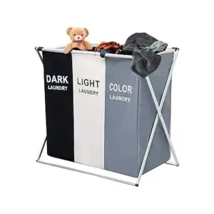 سلة غسيل من 3 أقسام قابلة للطي من جيشيوس، سعة 135 لتر قابلة للطي ومقاومة للماء، أكياس أوكسفورد وإطار من الألومنيوم، شنطة للملابس المتسخة لحمام الأطفال وغرفة النوم