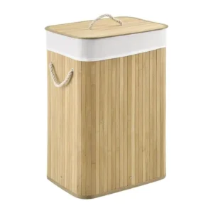 سلة غسيل من الخيزران من جوسكيز، 72 لتر طبيعية - سلة غسيل بغطاء ومقبض ومساحة تخزين واحدة - سلة غسيل قماشية قابلة للإزالة والغسل