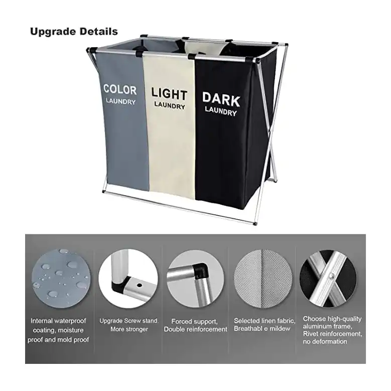 سبت غسيل مقسم الى 3 اقسام بلون اسود وابيض ورمادي من دريمونز لينك، 137 لتر - الصورة 3